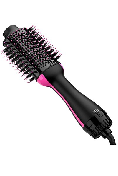 HYX 4-in-1 Hair Dryer & Styler Volumizer, Ceramic Titanium 75mm Oval Hot Air Brush - Black/Pink