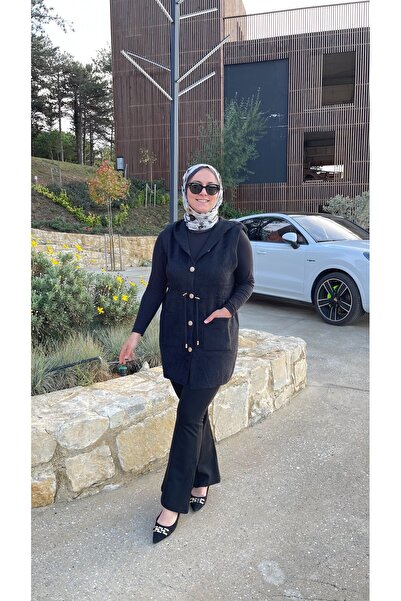 Thebomb Meli̇sa Angora Buttoned Vest with Hat and Pockets