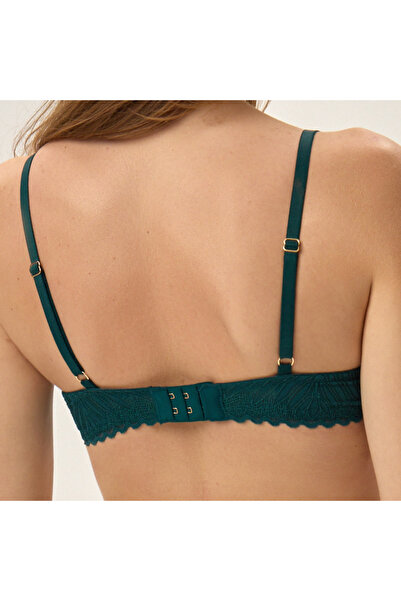 ESOTIQ Push-Up Bra Underwired with Embroidered Mesh Leaf Lace Golden Pendant Elegant | Flore