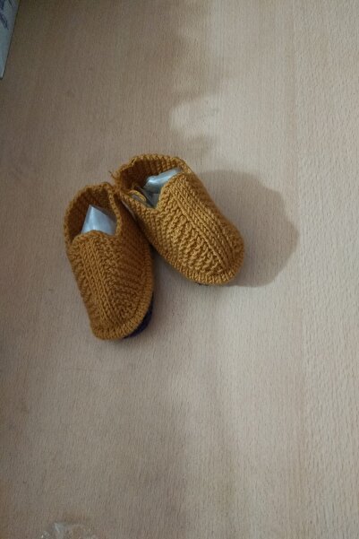 GÜZEL KAMAN Hand-Knitted Baby Booties 1 Piece Mustard (Base Purple) [for 0-1 Year Old] High Quality Stylish Beautiful