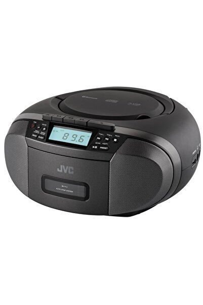 JVC RC-E444B stereo CD radio cassette player, 4W RMS, Bluetooth, USB, LCD display, clock, black