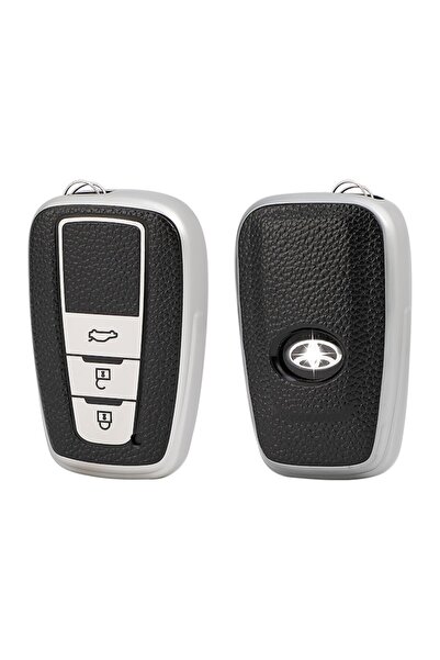 OEM Husă cheie TPU argintie cu negru pentru chei Toyota cu 3 butoane (Corolla, Prius, Camry, C-HR, RAV)
