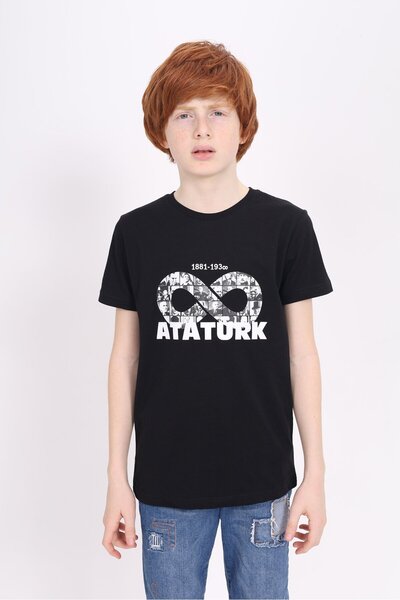 Toontoy Tricou unisex cu mânecă scurtă, cu imprimeu Ataturk, cu gât turnat