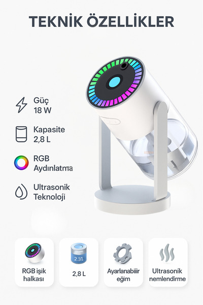 KETENOFFİCİAL Rgb Led Işıklı Hava Nemlendirici Yıldız Tavan Efektli Buhar Makinesi Aroma Difüzör Oda Nemlendirici