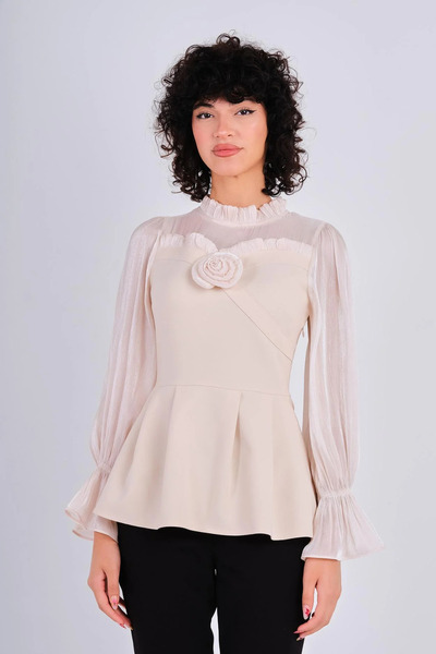 Lila Rose Organze Garnili Gül Detaylı Bluz