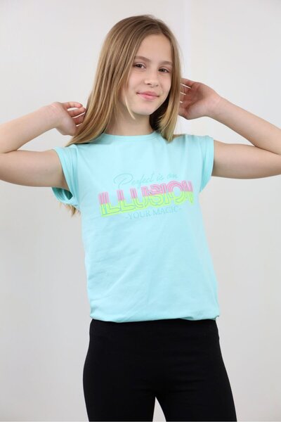 Toontoy Tricou cu mânecă scurtă pentru fete cu imprimeu guler rotund
