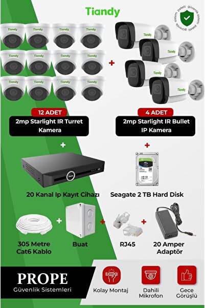 Tiandy PGI00016C01IP-FL2-TIA16ST 16 Kameralı Full Sistem Paketi