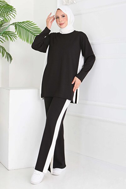 TOFİSA Paneled Slit Modal Double Suit Black - 28012-Black