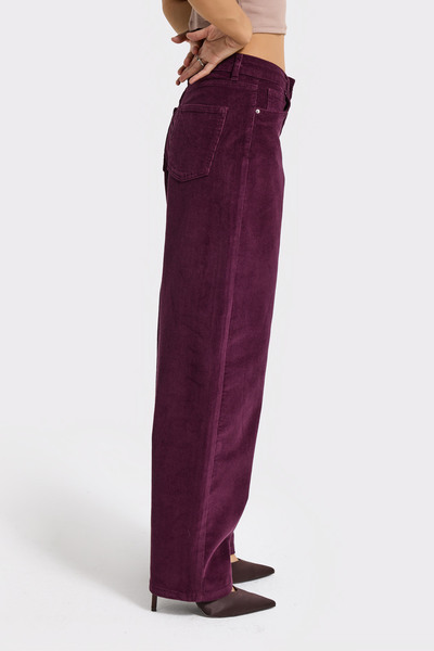 its basic Women's Purple Color 26W5-111 Skater Fit Stretchy Fabric Slim F Corded Fabric Velvet Velvet Fabric Pants