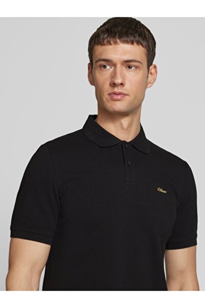 s.Oliver Men's polo shirt, 100% cotton, with logo, Black