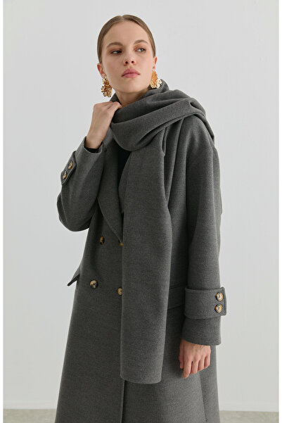 Fatma Atasoy Oversize Atkılı Gri Kaşmir Kaban