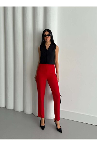 Milamia Women's High Waist Pocket Detailed Skinny Leg Ankle Length Fabric Pants