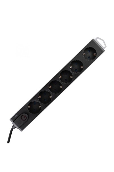 Home Extension cord with surge protection, 6 outlets, black, 1.5 m
