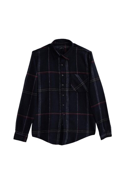Tudors Men's Slim Fit slim fit plaid pocket black lumberjack shirt