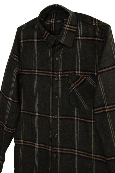 Tudors Men's Slim Fit slim fit checkered pocket khaki lumberjack shirt