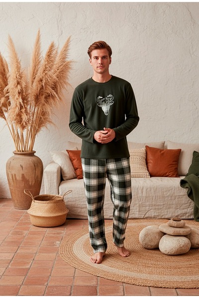 lacelove Winter father son fleece pajamas set - christmas family pajamas with deer - single piece