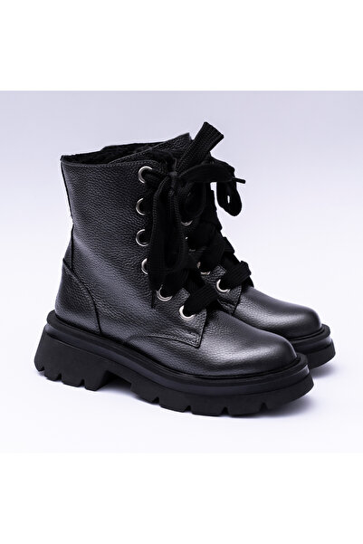 VAGAM Anthracite Grey Boots Made of Genuine Leather with High Soles