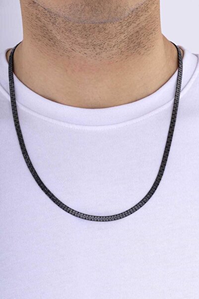 Gümüş Pazarım Interlocking Square Chain Black Men's Steel Chain