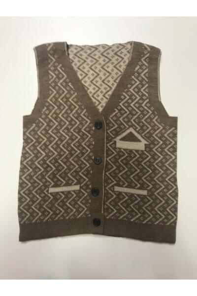 Baby Slon Kids Clup Kışlık V yaka düğmeli desenli triko unisex bebek süveter ...