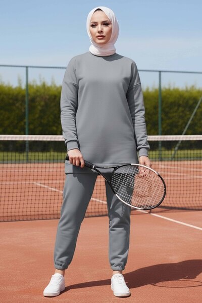 TOFİSA Two-Thread Double Suit with Elastic Legs Gray - 28029-Gri