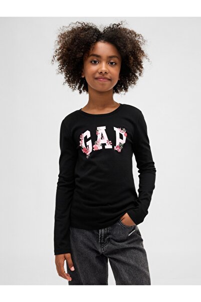 GAP Kız Çocuk Siyah Logo T-Shirt