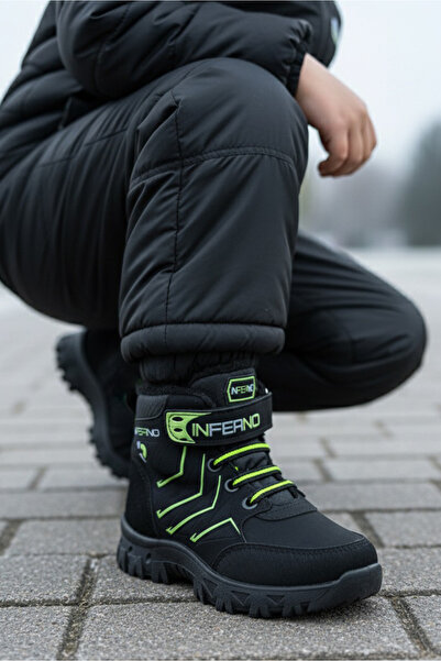 TOFİSA Girl's Green Plush Faux Leather Boots - 28030-Green