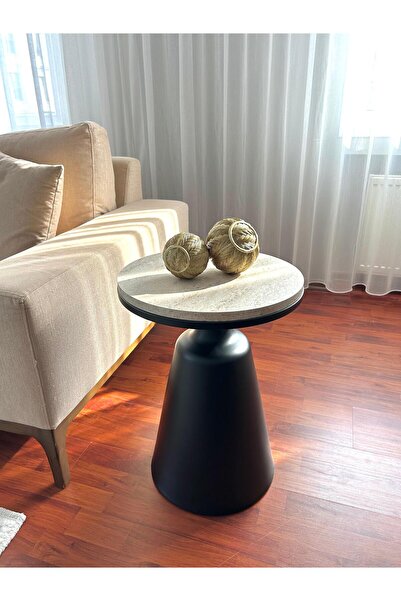 desping POND Modern Yan Sehpa Mantar Bohem Traverten - HARELİ SİYAH Sunta Tab...