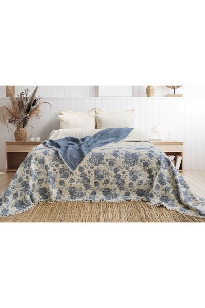 MEET MAYA NATURAL Rose Pattern Blue 7 Layers Muslin Quilt 240*260
