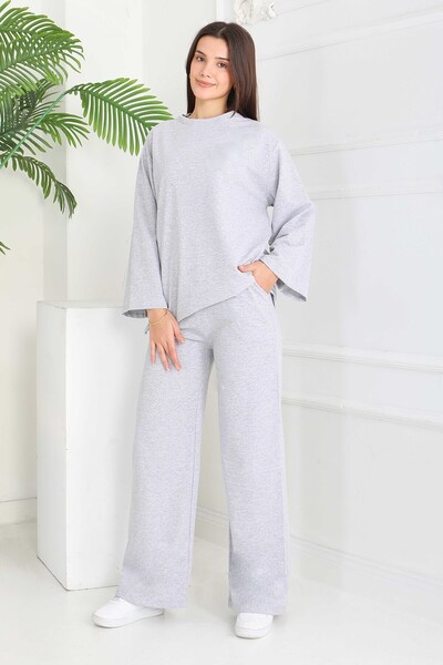 TOFİSA Σετ αθλητικής φόρμας με φαρδιά πόδια με δύο κλωστές γκρι - 27717-GRI