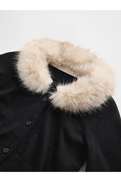 GAP Kız Bebek Siyah Suni Kürk Yaka Hırka