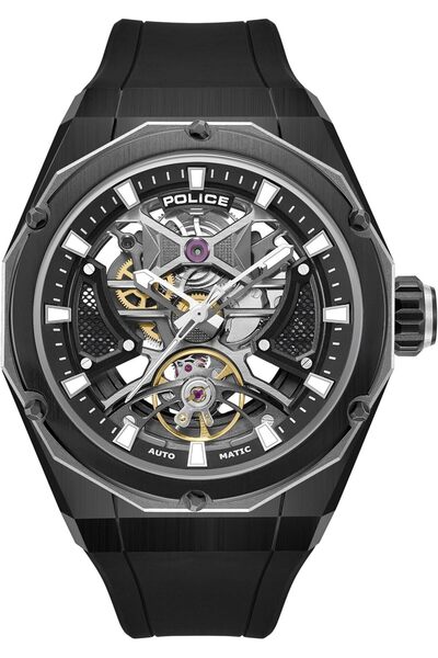 Police Dayton Men's Automatic Watch - 45 mm, Black Dial, Black Silicone Strap
