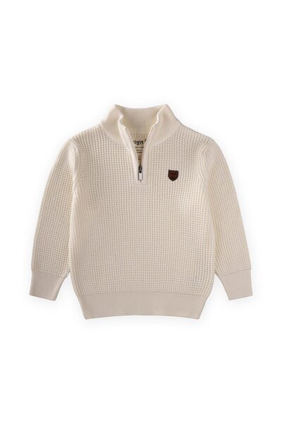 Cigit Selanik Knitwear Zippered Sweater 2-11 Years Old Ecru