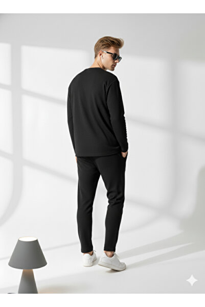 ribana Unisex Corded Fabric Crew Neck Long Sleeve Printed 2-Piece Set