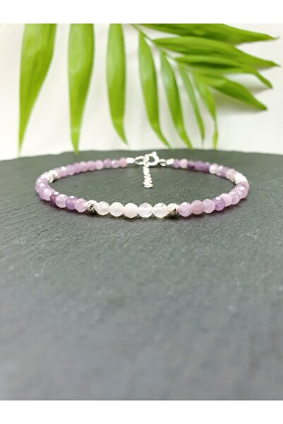 Abundo Bratara din ametist si piatra lunii cu argint 925, 17 cm