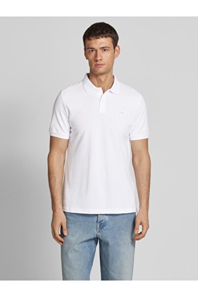 s.Oliver Men's polo shirt, 100% cotton, with logo, White, 3XL