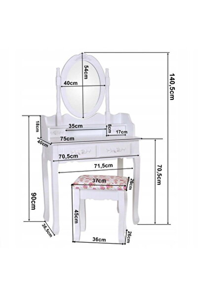 Selgot Vintage dressing table with oval mirror and stool – Elegance White Model
