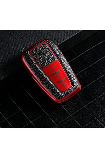 OEM Red TPU key cover with leather inserts for Toyota (Prius, Camry, Corolla, C-HR, RAV4, Land Cruiser P