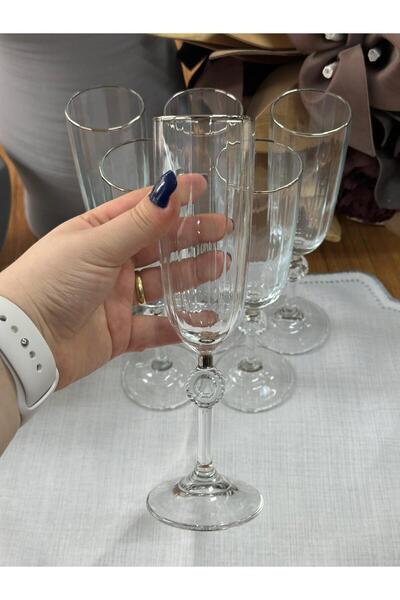 MD MİMOZA DEKOR Crystal Coffee Side Flute Water Glass / Platinum / Presentation / Soda Glass / Goblet / Set of 6 / 150 ml