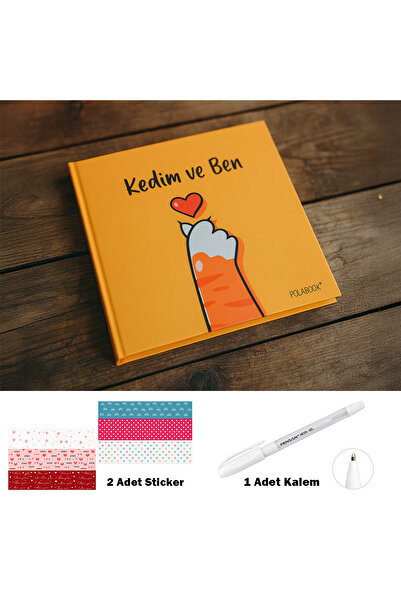 POLABOOK Beyaz Kalemli Kedim ve Ben Anı Defteri ve Fotoğraf Albümü - Çıkartma...