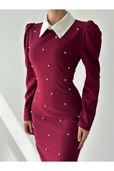 ADAMODA.RO Rochie lungă și elegantă, accesorizată cu perle