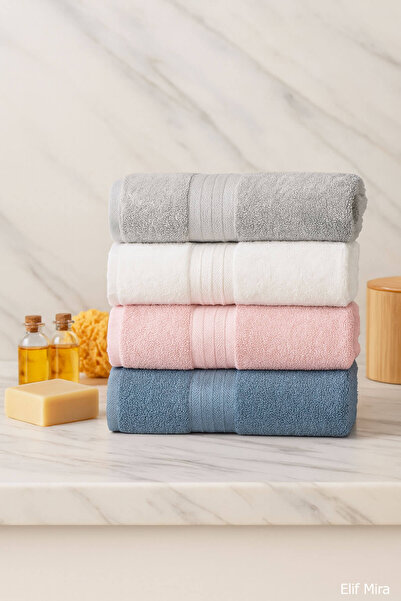 Elif Mira 4-Piece Hand and Face Towel Set 100% Cotton 50X85 cm Aura