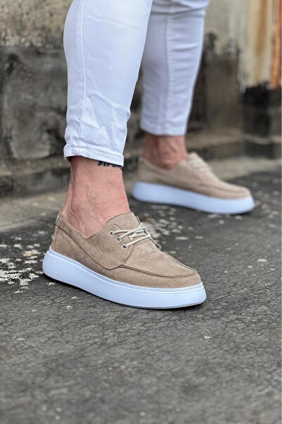 Wagoon Wg508 Beige Suede Orthopedic Sole Men's Casual Shoes