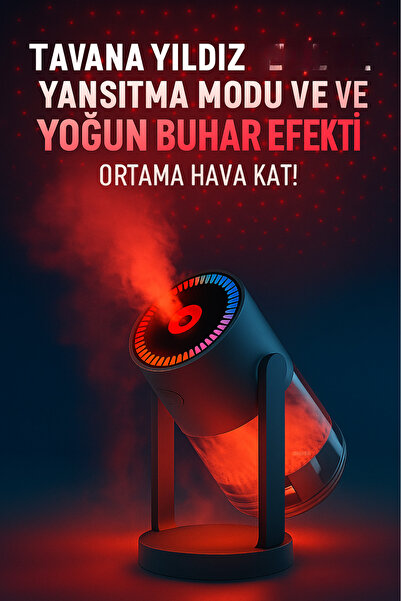 KETENOFFİCİAL Rgb Led Işıklı Hava Nemlendirici Yıldız Tavan Efektli Buhar Makinesi Aroma Difüzör Oda Nemlendirici