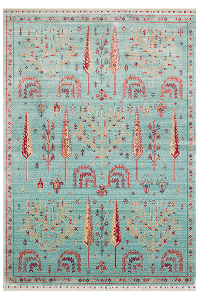 Eko Halı Zara Zr22 Turkuaz Etnik Desenli Hav Vermeyen Özel Tezgahlarda Üretil...