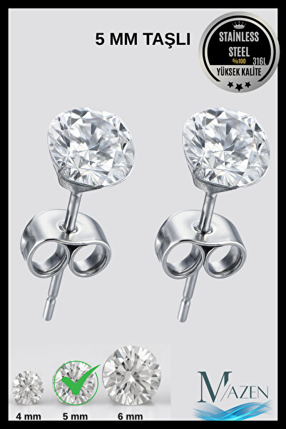 MAZEN Surgical Steel Single Stone Men's Earring |   Flat Model |   5 mm Stone |   Compatible for Women & Men