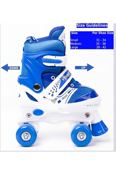 My modern game Power Superb Adjustable Roller Skates - Small (31-34) - 4 Wheels with Brakes - Red, Blue, and Pink