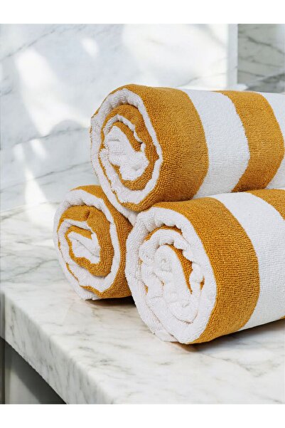 Saf By Arams Oversized Yellow Beach Towels (3 Pack, 90x180 cm) - 100% Cotton Pool Cabana Stripe Soft Towel