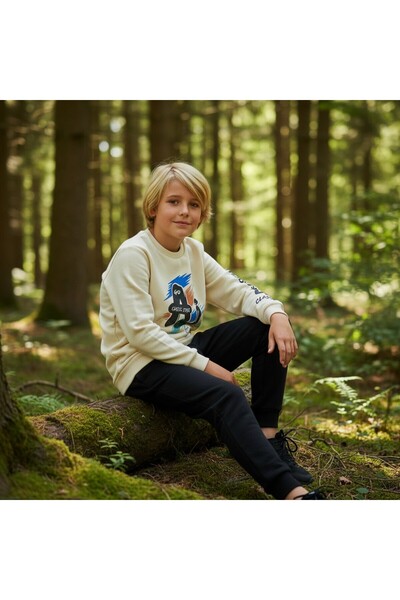 FESSHERA KİDS Boy's Tracksuit Set |   Printed Sweatshirt and Black Jogger Bottom |   Cotton Winter Set