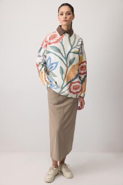 Touché Privé Flower Patterned Knit Sweater