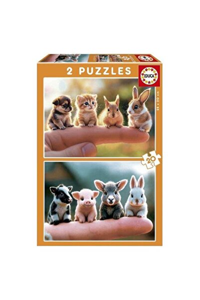 Generic Set of 2 Children's Puzzles with 20 Pieces. Babies Animals. Measureme...